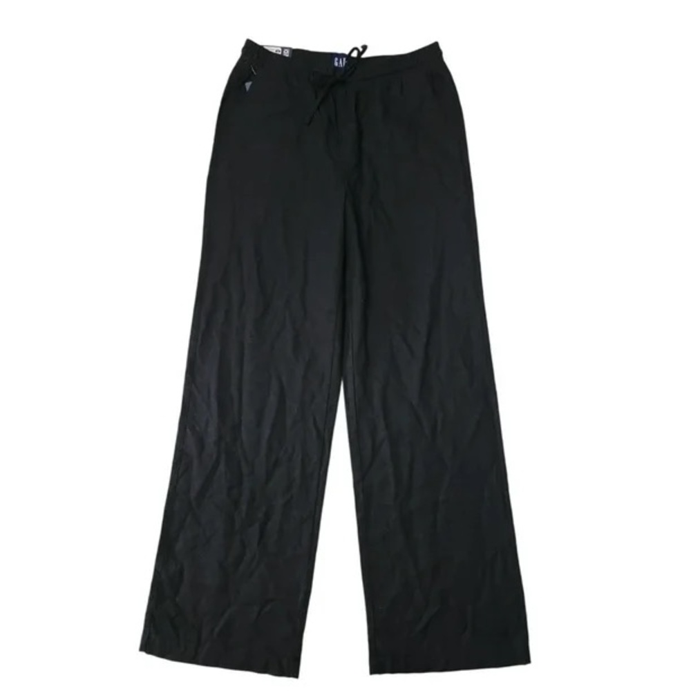 GAP Women's Black Wide-Leg Drawstring  Linen Pants - Picture 8 of 8